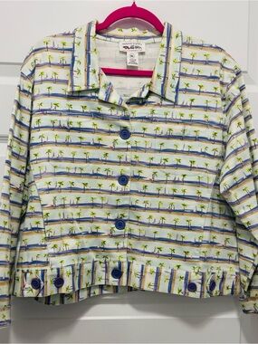 Vintage Tropical Palm & Sailboat Print Jacket